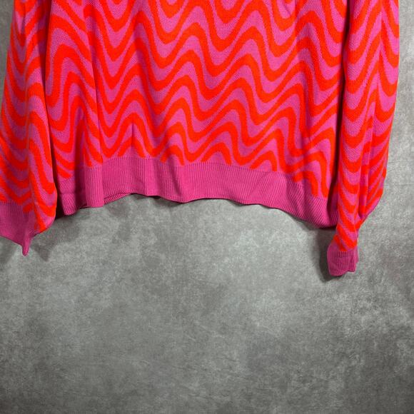 H&M‎ Divided Sweater Womens Size 4XL Red Pink Wave Print Knit Long Sleeve NEW - Picture 3 of 8